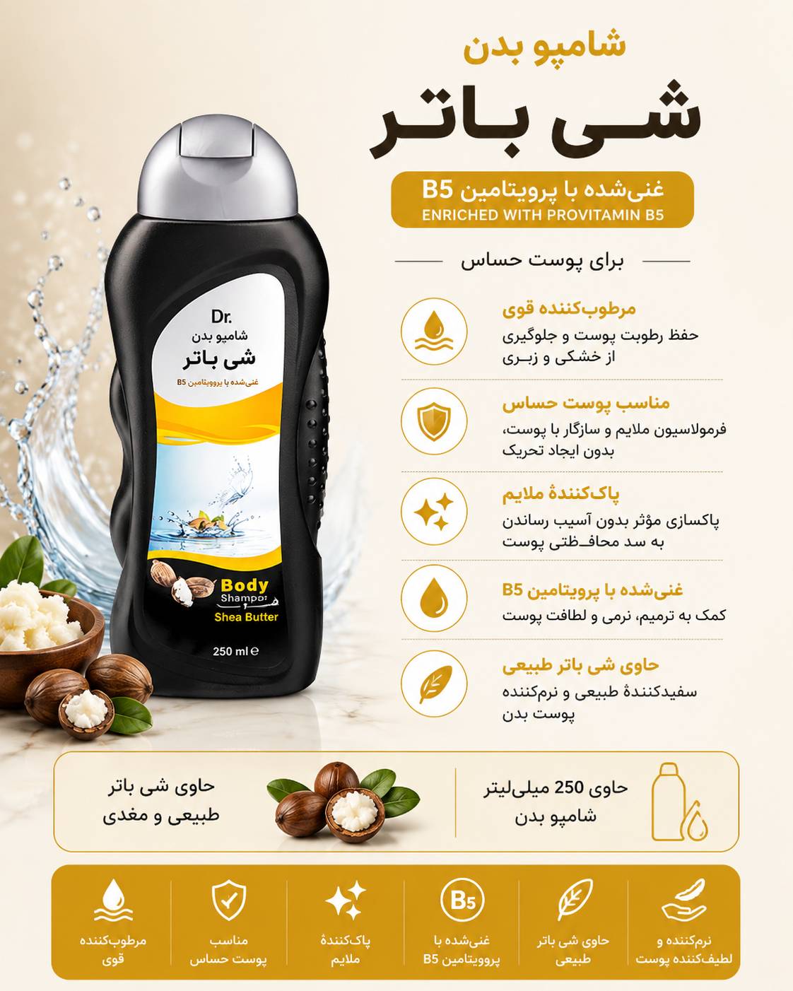 شامپو بدن شی باتر دکتر بیز