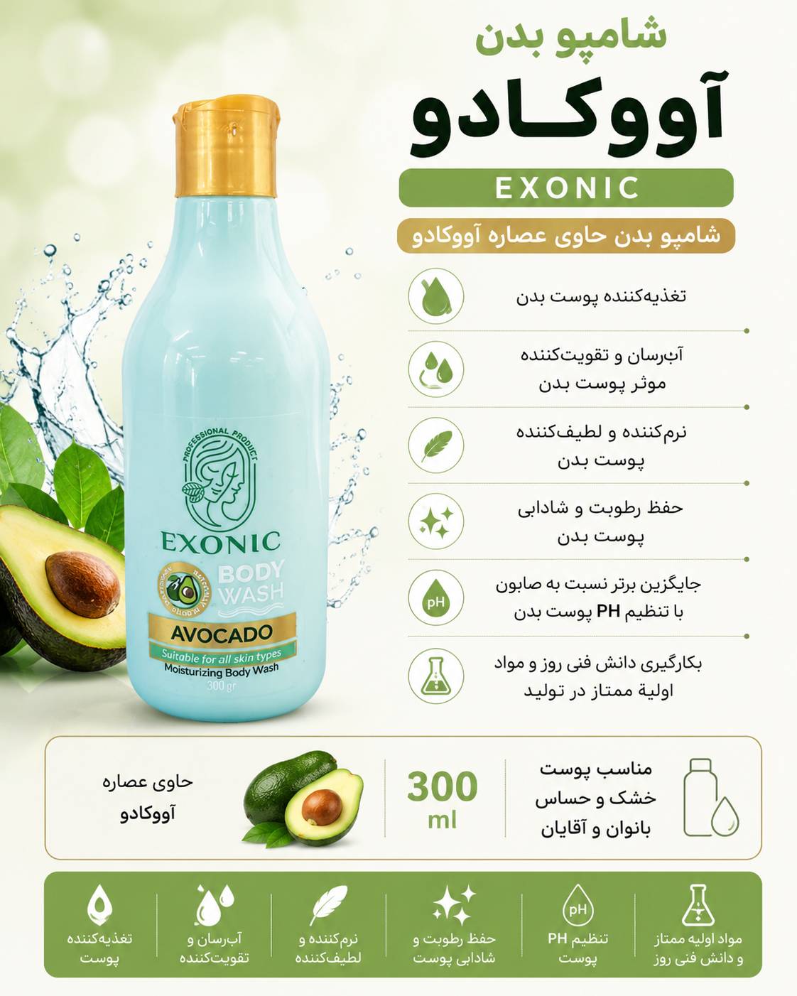شامپو بدن آووکادو اکسونیک