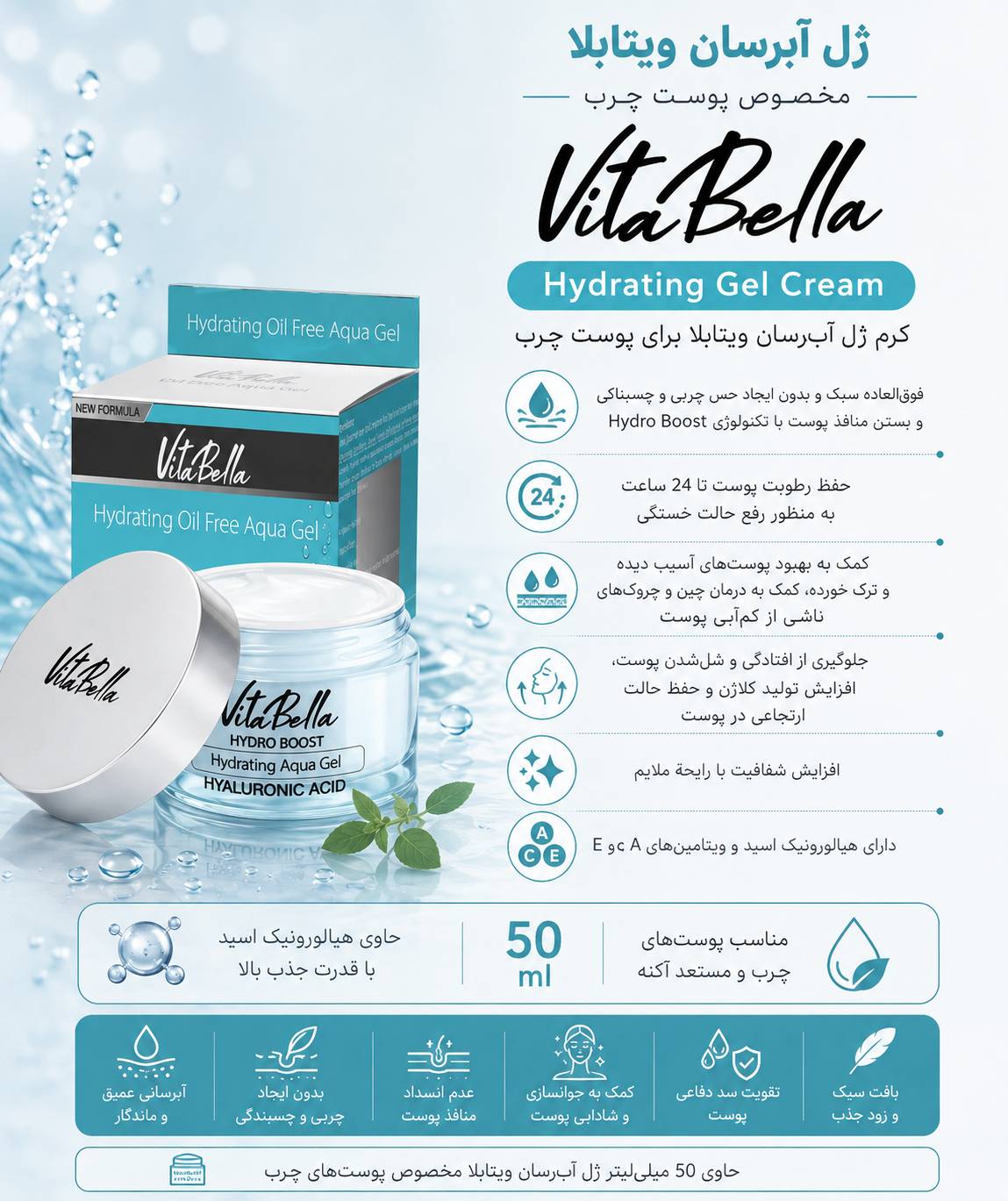 ژل آبرسان ویتابلا مخصوص پوست چرب
