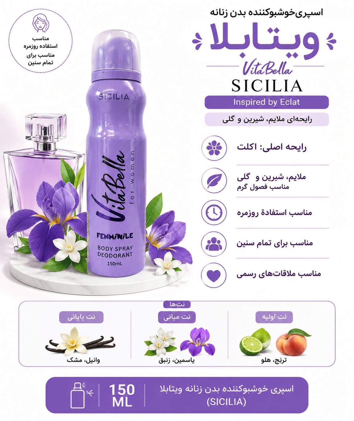 اسپری خوشبوکننده بدن زنانه ویتابلا