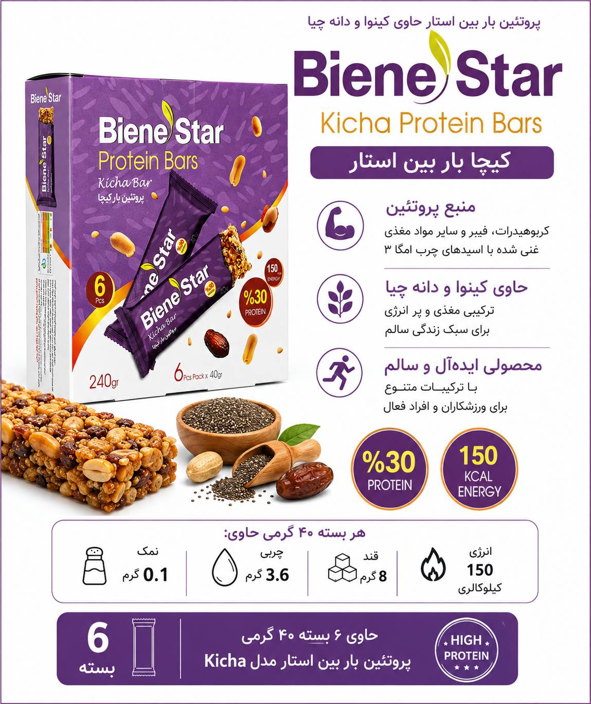 پروتئین بار کیچا بار بسته ۶ عددی