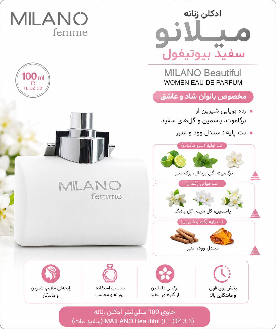 ادکلن میلانو سفید بیوتیفول