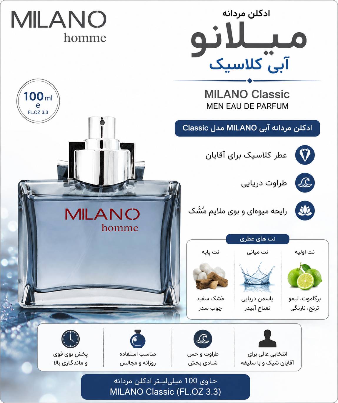 ادکلن میلانو آبی کلاسیک