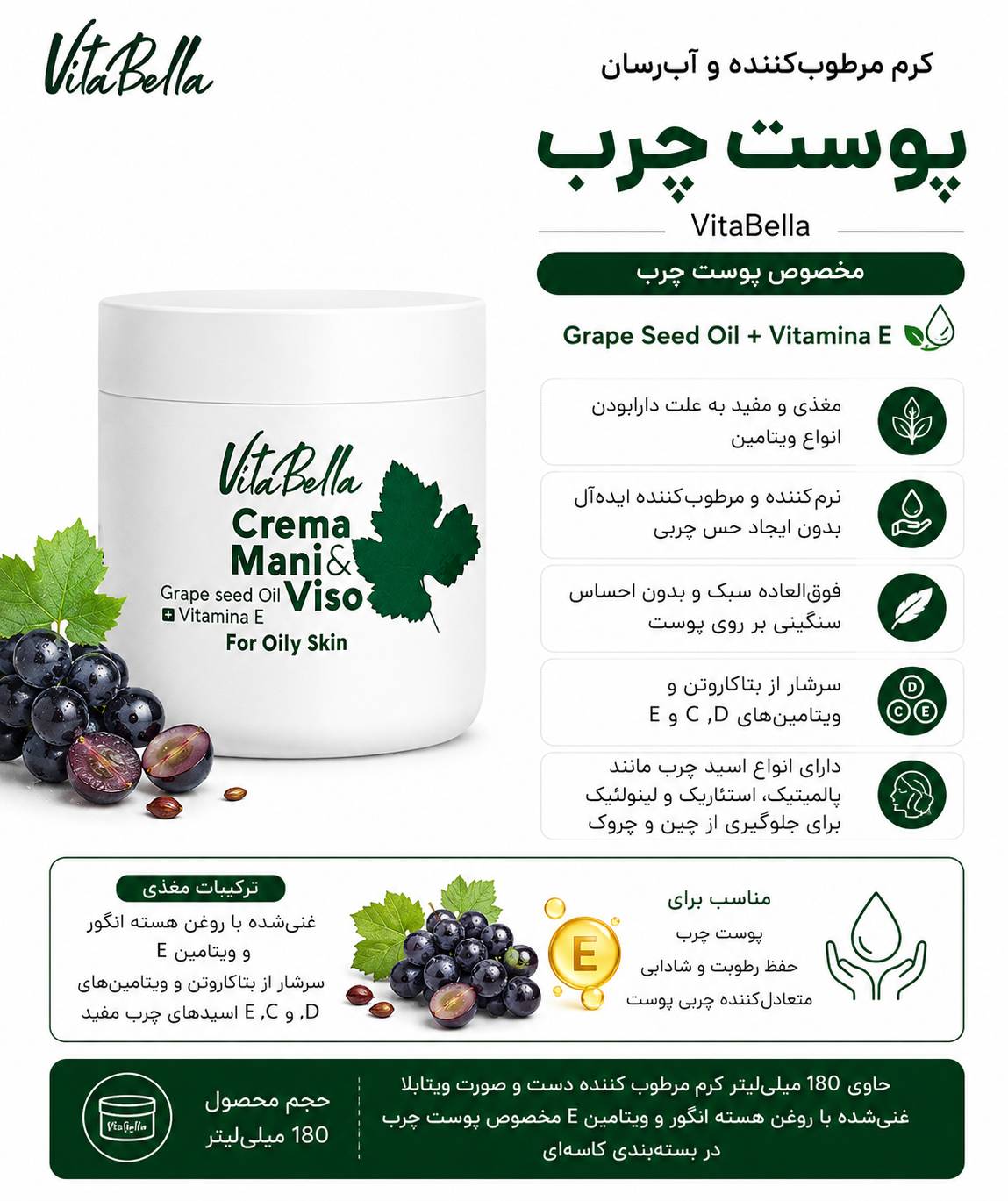 کرم پوست چرب ویتابلا ۱۸۰ میلی کاسه ای